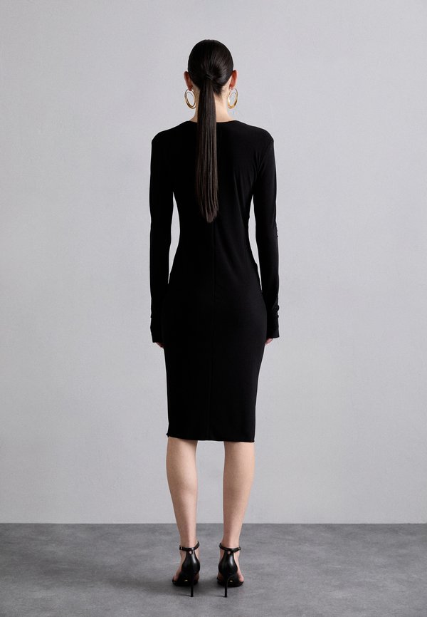 LONG SLEEVE V NECK SHIRRED FRONT DRESS TO KNEE - Jerseykleid