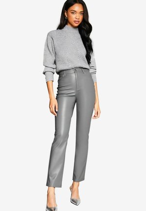 HIGH WAIST STRAIGHT LEG - Nohavice - grey faux leather