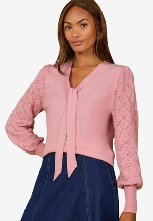 Love & Roses, TIE NECK KNITTED TOP - Strickpullover - rose pink