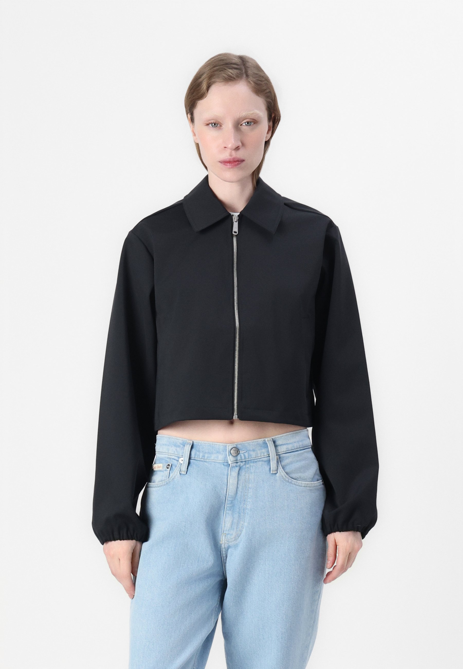 Calvin Klein Zip Up Collared Jacket Merino Wool Blend Contrast 