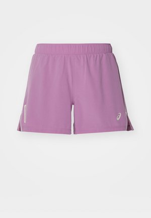 Lilla spordilühemastikud elastse vööga, külgteiboritega ja peegeldava logoga alumisel äärel. Valmistatud kergest kangast.