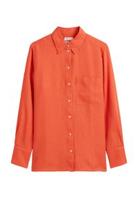 BLOUSE EASY SHAPED LONG SLEEVE COLLAR CHEST POCKET SOLID - Blus - burnt red