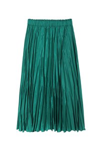 Falda plisada en un vibrante azul verdoso. Fabricada con una tela suave y reflectante. Presenta una cinturilla elástica y un dobladillo recto. Diseño texturizado.