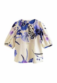 Next - REGULAR FIT-TIE FRONT 3/4 SLEEVE - Blouse - white blue floral leaf print Thumbnail Image 1