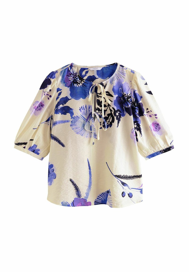 Next - REGULAR FIT-TIE FRONT 3/4 SLEEVE - Blouse - white blue floral leaf print, Enlarge