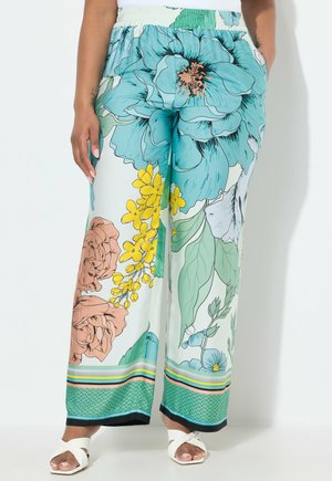 Ulla Popken FLORAL BORDER PRINT ELASTIC WAIST  - Trousers - mandarin