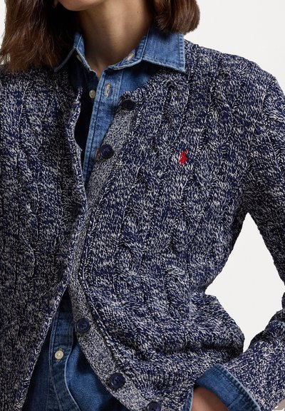 Polo Ralph Lauren CABLE-RAGG-KNIT COTTON CREWNECK CARDIGAN - Kardigan - refined navy/cream