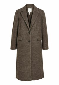 Wollen blend overcoat in donkerbruin, met een notch lapel, twee voorzakken en een twee-knopen sluiting. Rechte snit, ongevoerde binnenkant.