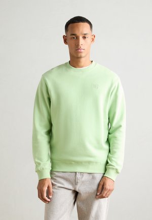 Lichtgroene sweatshirt met een ronde halslijn en lange mouwen. Bevat een klein logo op de borst en ribgebreide boorden en onderrand.