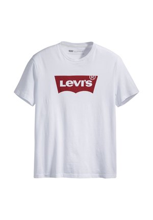 Valkoinen lyhythihainen pyöreäkauluksinen T-paita, jossa on punainen Levi's-logo rinnan keskellä.