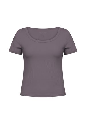 T-shirt met korte mouwen in gedempte lavendel, gemaakt van geribbelde stof. Voorzien van een ronde hals en een aansluitend silhouet.