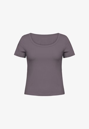 T-shirt met korte mouwen in gedempte lavendel, gemaakt van geribbelde stof. Voorzien van een ronde hals en een aansluitend silhouet.