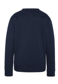 Felpa girocollo blu navy realizzata in morbido tessuto di cotone, con polsini e fondo a coste, una vestibilità classica e un colore uniforme senza motivi.