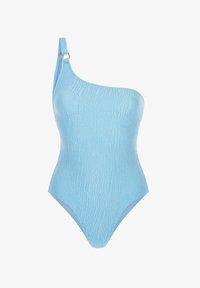 Niewybrane, błękitny kostium na jedno ramię struktura gofra