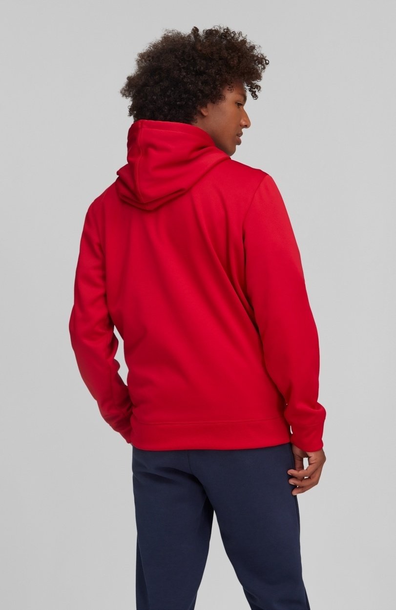 red hooded top