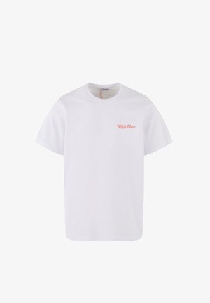 Valge puuvillane t-särk lühikeste varrukatega. Vasakul rinnal on roosa trükitud logo. Ümar kaelus ja mugav lõige.