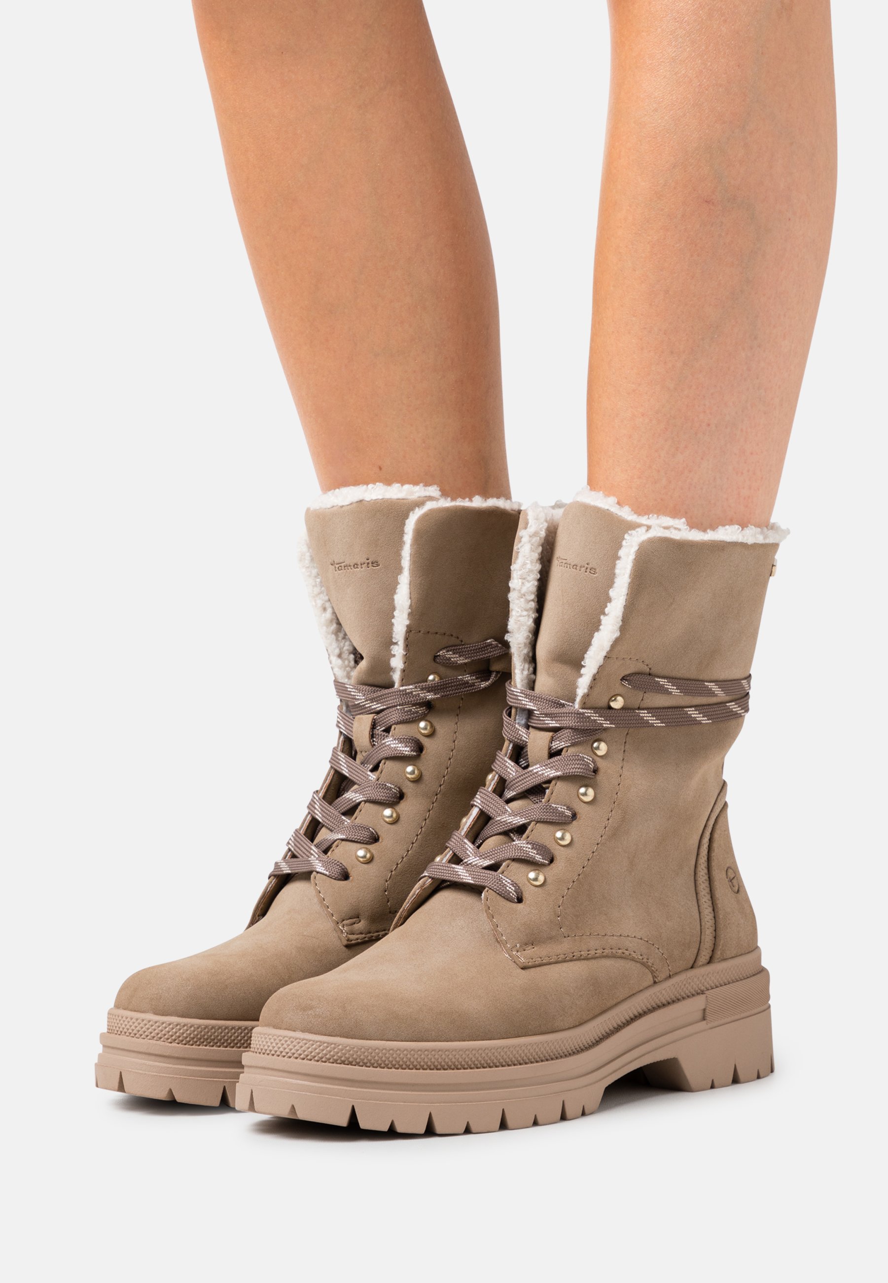 Tamaris Taupe Combat Boots Womens Taupe Suede Tamaris Stiefel