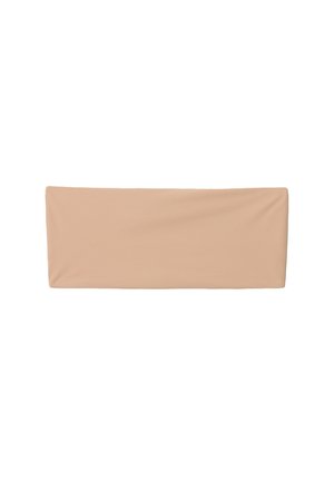 Naadloze hoofdband van stretchstof in nude kleur, rechthoekige vorm, met een gladde textuur, geschikt voor verschillende haarstijlen en gelegenheden.