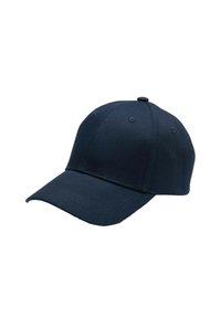 Mørkeblå bomulds-baseballcap med rund krone, buet skygge og broderede detaljer. Ingen synlige logoer eller mønstre.