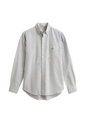 Gestreept overhemd met knopen en lange mouwen, gemaakt van katoen. Heeft een zak op de linkerborst en een afgeronde zoom. Kleuren: witte en donkerblauwe strepen.
