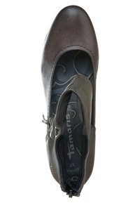 Chaussure Mary Jane en cuir marron foncé pour femme, avec bout arrondi, bride élastique et semelle intérieure imprimée et rembourrée, taille 37.