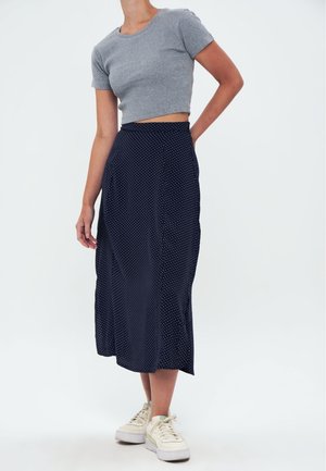 PRINTED LONG SLIT - A-linjekjol - navy blue