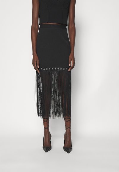 ROKH FRINGE DETAILED LONG SKIRT - Pliiatsseelik - black
