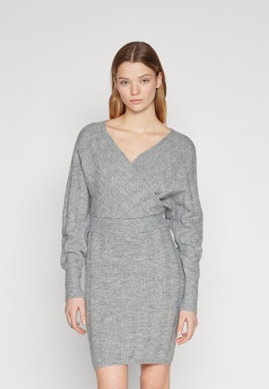 WIDE BATWIG SLEEVES MINI BODYCON DRESS  - Gebreide jurk - mottled grey