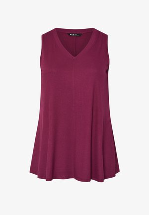 Mouwloos geribd gebreid topje in donker magenta met V-hals en uitlopende zoom, maat UK 18, van het merk Yours.