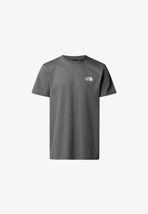 Szara bawełniana koszulka z krótkim rękawem, okrągłym dekoltem, z białym logo na lewej piersi. Gładka tekstura, luźny krój.