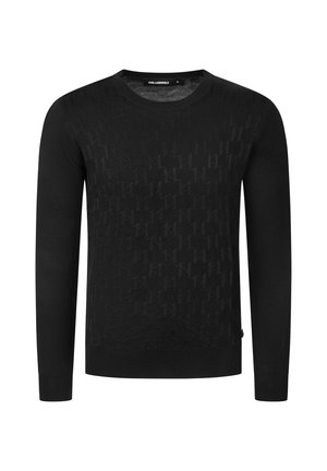 Черна блуза с дълги ръкави с Crewneck и деликатен текстуриран десен отпред, с ластични маншети и подгъв.