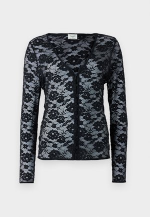Long-Sleeve Lace Button-Through Top - Maglietta a manica lunga - black