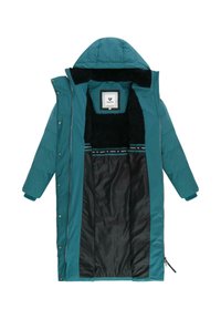 Tīklains garš pūkains mētelis ar kapuci, odere melnā mākslīgā kažokā. Iekļauj rāvējslēdzēju un spiedpogu aizdari, iekšējo kabatu un zīmoli uz iekšējās odere.