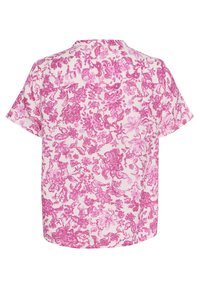 Camicia a maniche corte in tessuto leggero, con un motivo floreale nei toni del rosa su uno sfondo crema, con una forma rilassata e pattina sul retro.