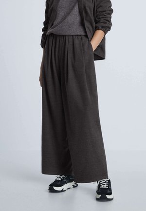 WIDE LEG FLANNEL - Trousers - dark grey