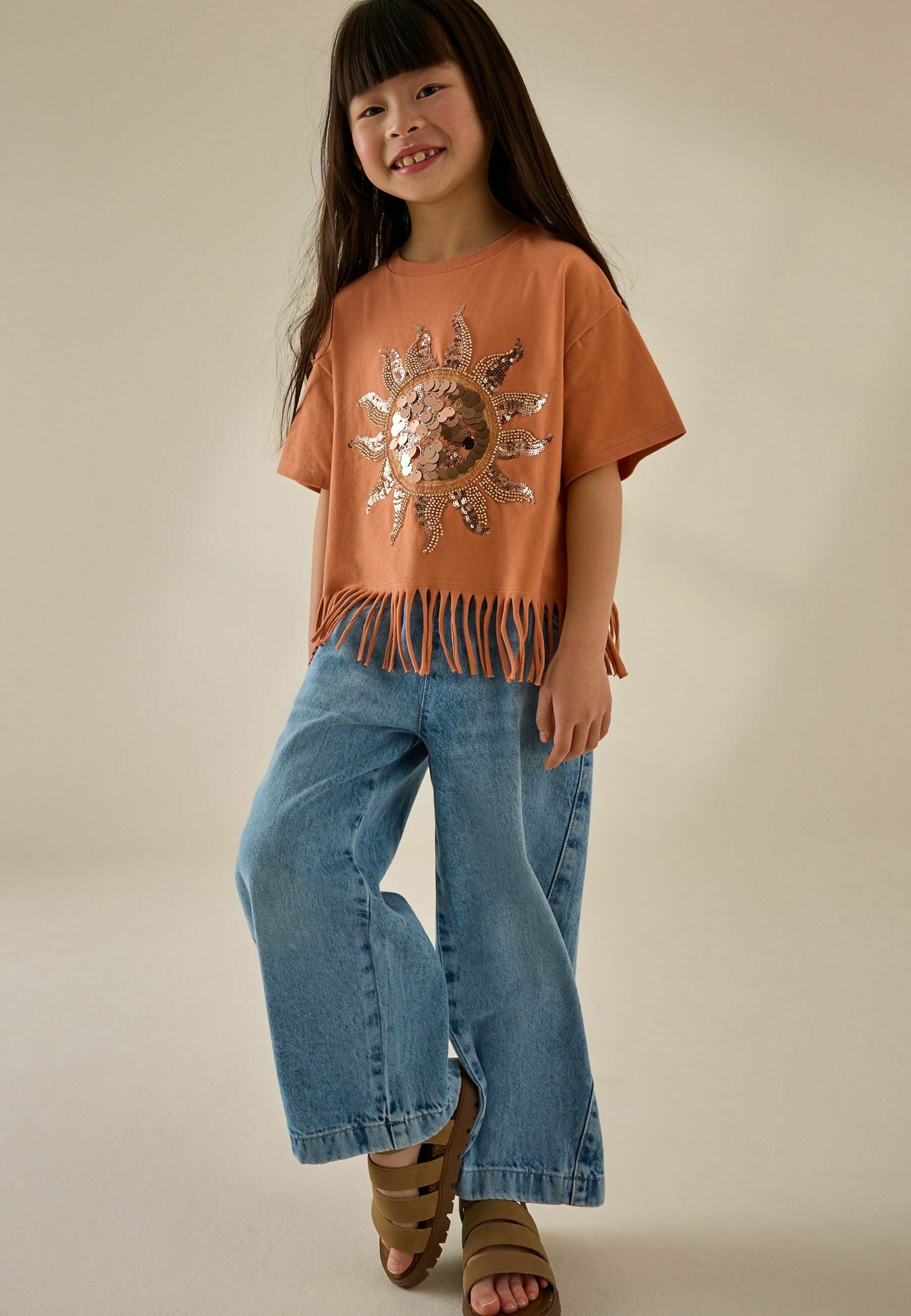 Next REGULAR FIT-SEQUIN SUN FRINGE - Print T-shirt - orange - Zalando