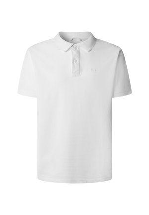 Hvit polotrøye laget av bomull, med krage, to-knapps front og korte ermer. Diskré logo brodert på brystet.