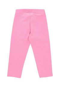 Różowe legginsy wykonane z elastycznego materiału, charakteryzujące się dopasowanym krojem, elastycznym pasem i gładką teksturą, bez wzorów czy zdobień.