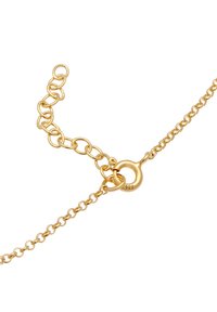 Bracciale in metallo color oro presenta un delicato design a catena con anelli intrecciati e un gancio circolare contrassegnato "925".