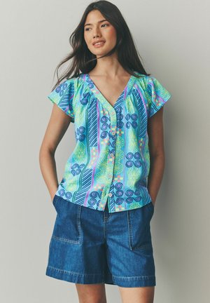 Next REGULAR FIT BLEND RUFFLE SLEEVE  - Bluse - blue abstract print