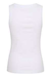 Weißes ärmelloses Tanktop aus geripptem Stoff, mit Rundhalsausschnitt und figurbetontem Design mit glatter Textur.
