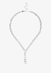 Collier en argent avec des maillons ovales allongés, un accent de chaîne centrale pendante et un fermoir ajustable pour un maintien sécurisé.