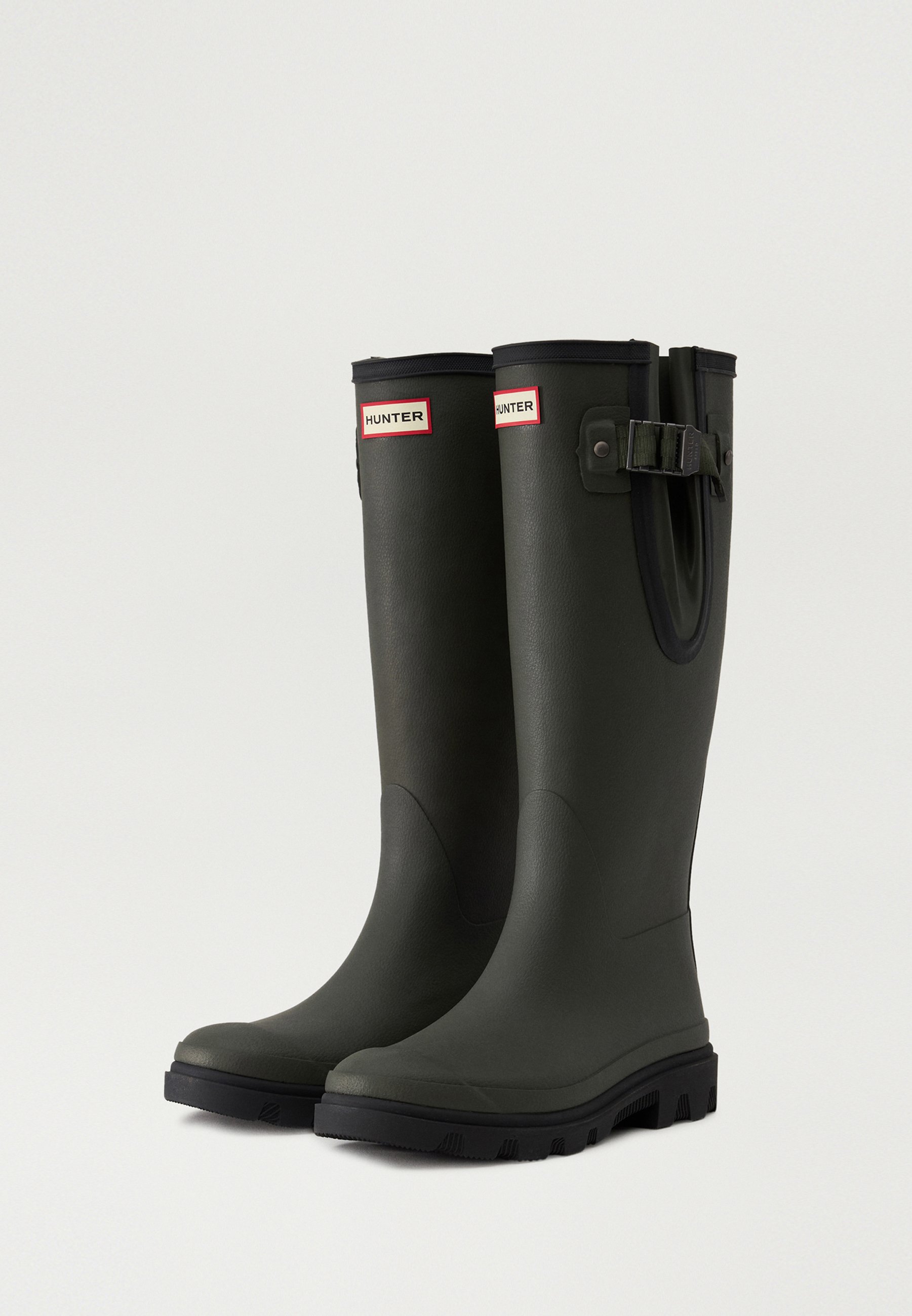 Hunter ORIGINAL WOMENS DOWNPOUR ADJUSTABLE BOOT - Bottes en caoutchouc -  dark olive/black/kaki - ZALANDO.FR