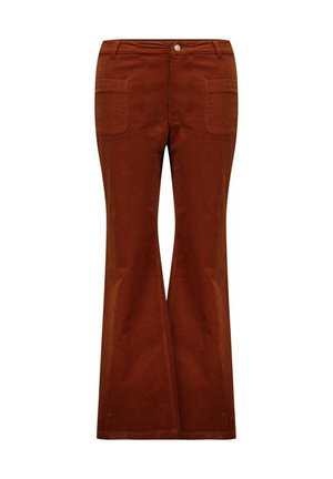 Bruine corduroy flared broeken met twee voorzakken, een gladde textuur en een enkele knoopsluiting bij de tailleband.