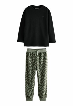 SINGLE COSY SET - Nattplagg set - black green checkerboard