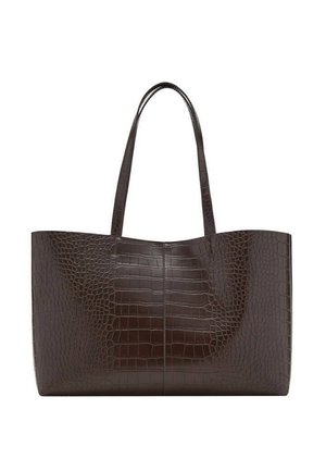 Sac fourre-tout en cuir texturé crocodile marron avec deux anses robustes, de forme rectangulaire et finition lisse et brillante ; présente un détail de couture central.