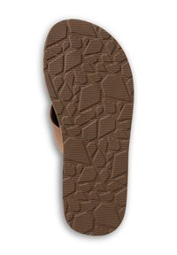 Sole in gomma marrone con una superficie testurizzata caratterizzata da un motivo geometrico di forme rialzate e scanalature orizzontali.