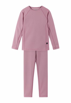 Rosa langärmeliges Oberteil und passende Leggings aus strukturiertem Stoff. Mit Raglanärmeln und kontrastierenden Nähten. Mit dezentem Marken-Detail.