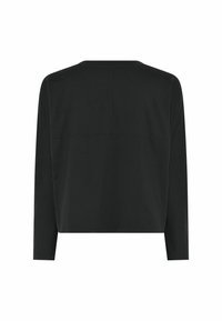 Maglia nera a maniche lunghe in morbido tessuto, con una vestibilità comoda, scollo rotondo e dettagli di cucitura discreti sul retro.