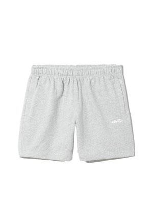 Lichtgrijze casual korte broek met elastische tailleband, zijzakken en een klein wit ellesse-logo op het rechterbeen.